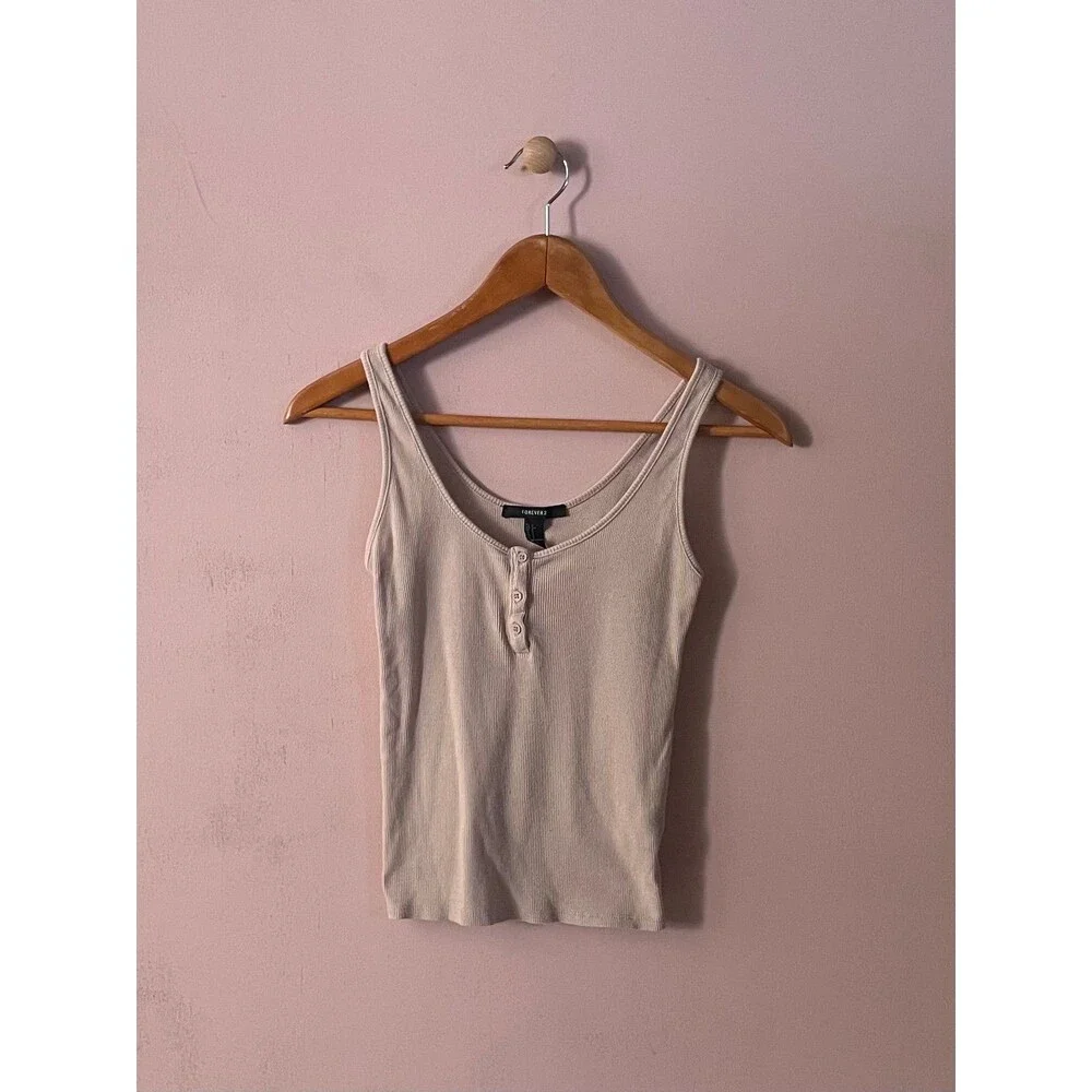 Forever 21 Tan Henley Tank Top Size S